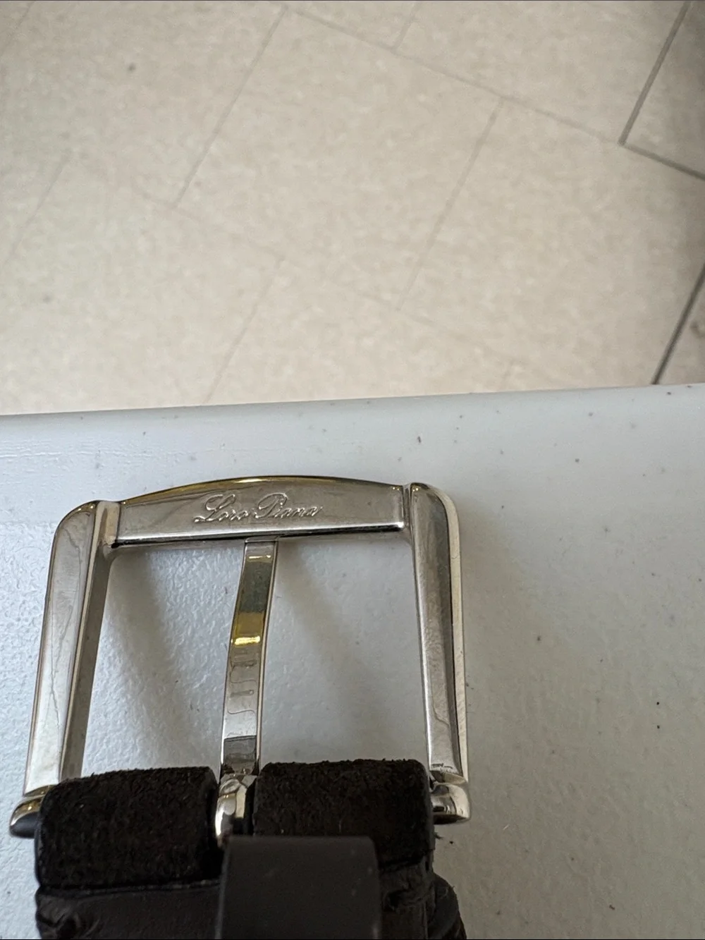Loro Piana Black Suede Men's Belt with Silver Buckle